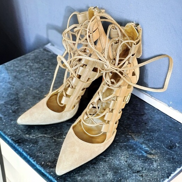 Aquazzura Beige Suede ‘Amazon’ Lace Up Pumps Size 5 ASO Eiza Gonzalez - Picture 13 of 15